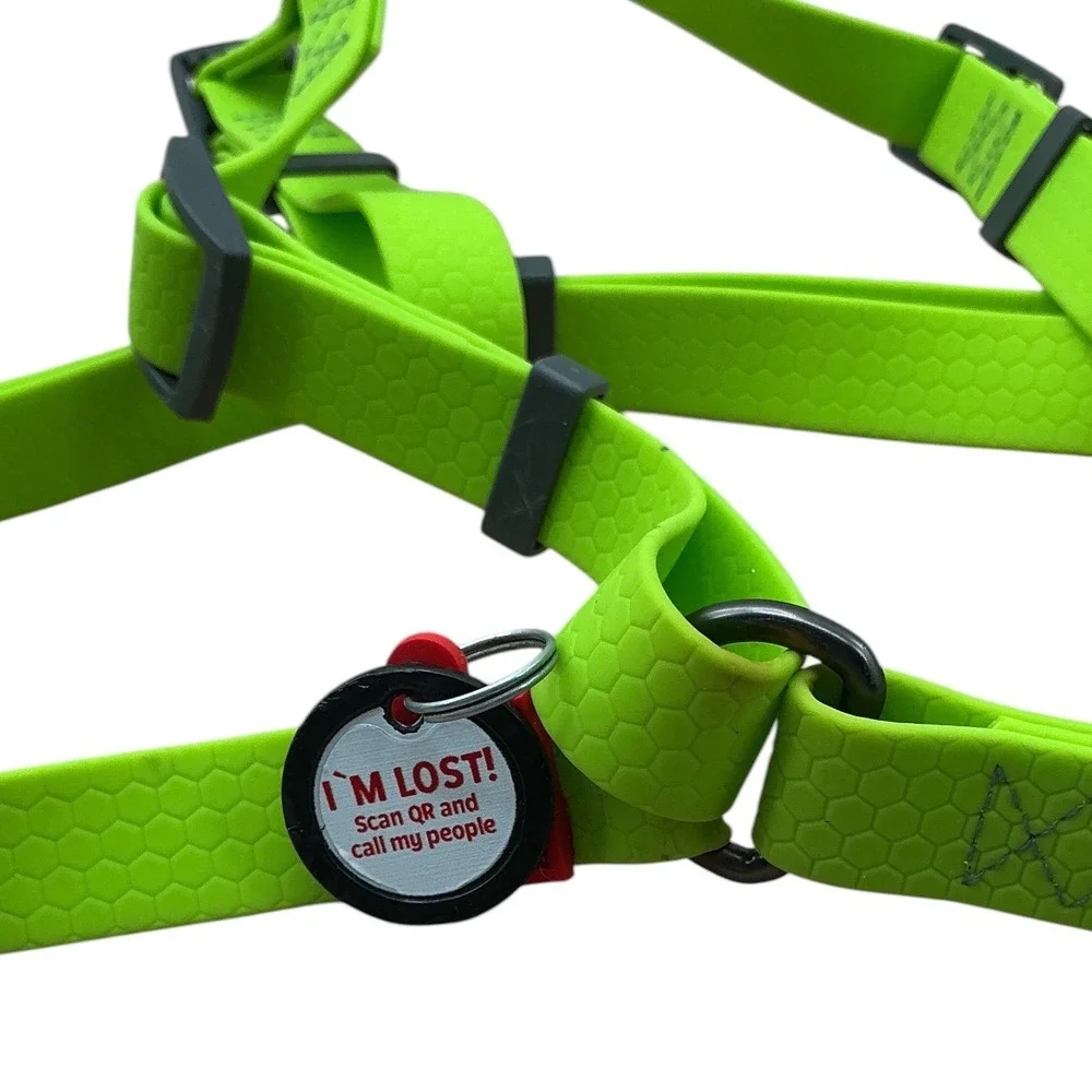 WAUDOG Waterproof Lime Green Dog Harness with‎ QR Passport Tag H-Shape Large
